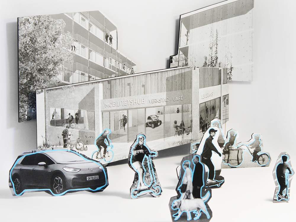 Collage visar mobilitetshub och människor i rörelse.